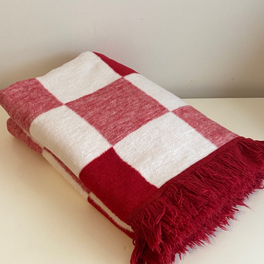 Docofil Red and White Checkered Blanket Throw Made in Portugal